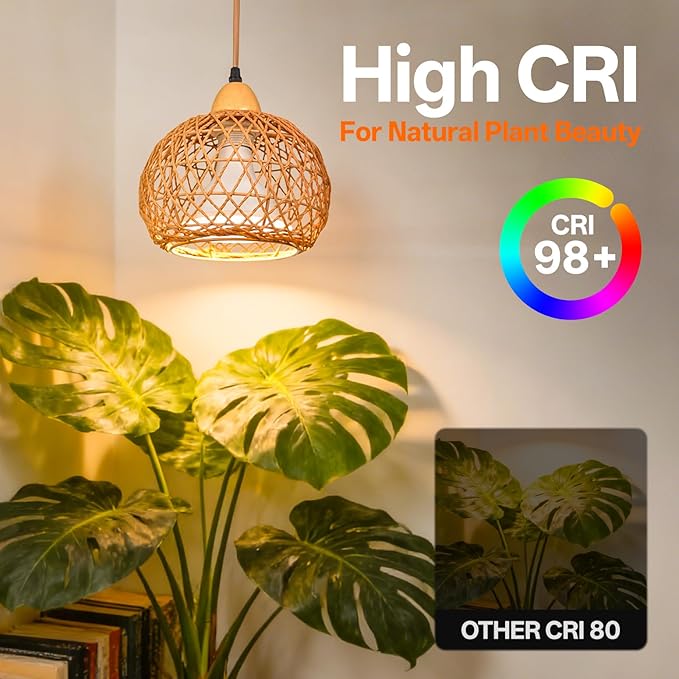 Bstrip Hanging Grow Lights for Indoor Plants, 18W Full Spectrum Plant Light with 4H/9H/14H Timer 15.9 FT Power Cord & Boho Rattan Shade, 3800K Hanging Lights for Indoor Plant, Tall Plant, Flowers