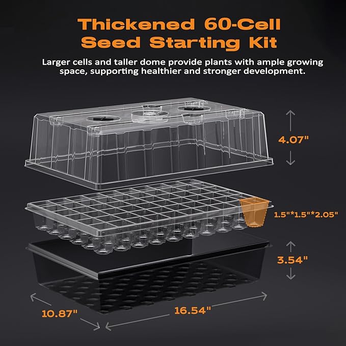 Patigrow 120-Cell Self-Watering Seed Starter Tray with Grow Light, Seed Starter Kit with 4.07” Humidity Dome, Indoor Seedling Starter Tray, Seed Starting Trays for Plant Germination, Seeds Growing