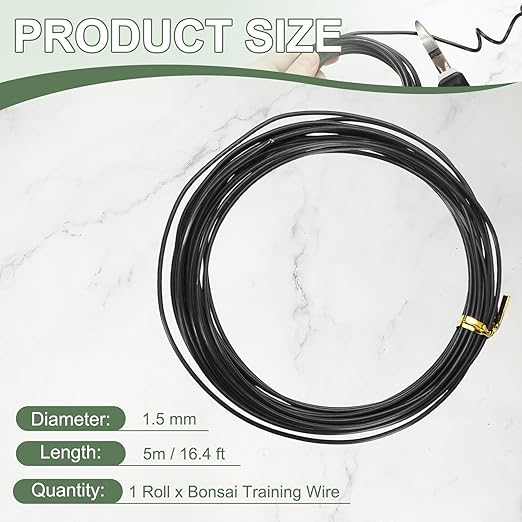 Bonsai Training Wire, 1.5mm x 16.4 ft Anodized Aluminum Floral Plant Training Wire Bendable Metal Stems Accessories for Gardening Branch Fixing Crafts (Black)
