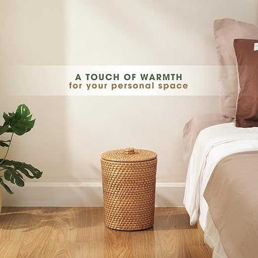 84ECO Wicker Trash Can with Liner and Lid - Rattan Trash Can - Wicker Waste Basket for Bathroom, Bedroom, Office - Rattan Waste Basket