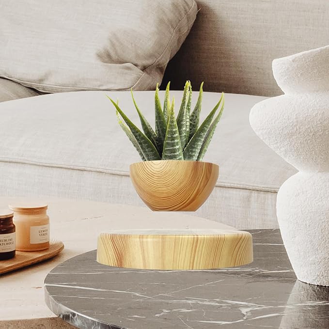 Levitatng Plant Pot, Floating Plant Pot, Small Bonsai Pot for Succulent, Levitating Decoration for Home Office (Medium Brown)