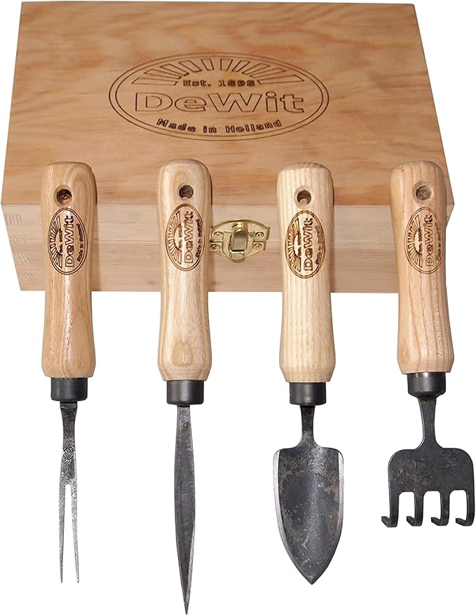 DeWit Bonsai Tool Kit in Wooden Box – Precision Hand Tools for Bonsai & Miniature Gardening, Tempered Boron Steel with Ash Hardwood Handles