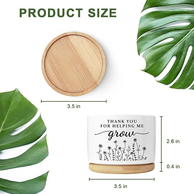 Thank You Teacher Appreciation Gift, Succulent Planter, Flower Cactus Plant Pot, Appreciation Gifts for Teachers Mom Women, Teacher Gifts Thank You for Helping Me Grow (No Plants)