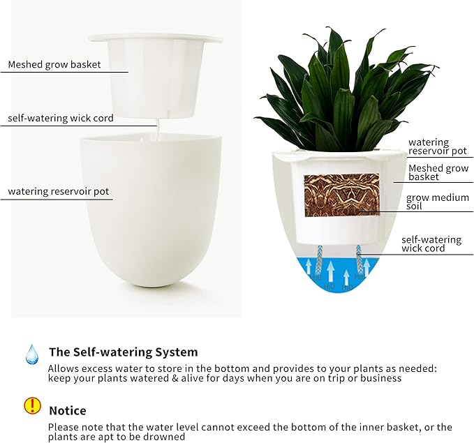 2 Pack Corner Wall Mounted Hanging Planter Self Watering Triangle Plastic Flower Pot Decorative Modern Plant Vase Container Holder for Succulent Indoor Outdoor Home Office Décor White