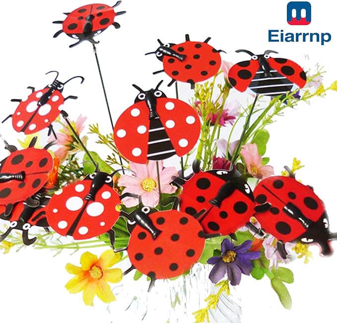 3D Decorative Ladybug Stakes Garden Ladybird Decorations for Yard Patio Lawn Plant Flower Pot Decor, 20 Pcs