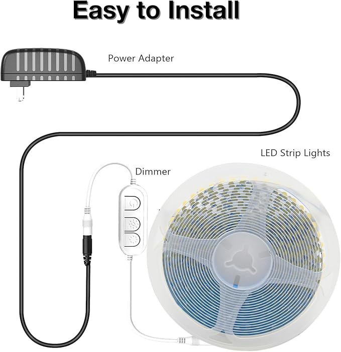 phopollo White LED Strip Lights, 18ft Dimmable 6500k Daylight White Led Light Strip, 840 LEDs Flexible Led Lights for Bedroom, Mirror, Kitchen Decoration