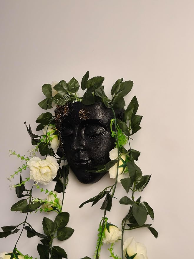 Face Shape Wall Planter Elegant Black Resin Wall-Mounted Head Pot with Drainage Hole Unique Small Vase Holder for Flower,Succulents, Hanging Plants for Plant Lovers