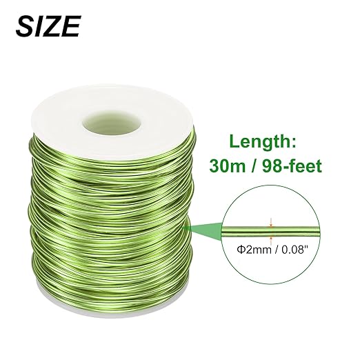HARFINGTON Bonsai Wire Anodized Aluminum Training Wire Roll 2mm/12 Gauge 98ft Length Bendable Bonsai Tree Wire for Garden, Horticulture, Landscape, Planting, Grass Green
