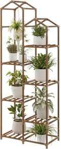Bamworld Roof Shaped Plant Stand Indoor Outdoor 6 Tier Tall Large Wood Plant Shelf Multi Tier Flower Stands Garden Shelves Wooden Plant Display Holder Rack for Living Room Corner