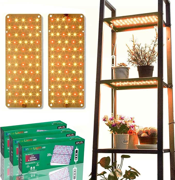 Grow Light,20W Ultra-Thin LED Grow Lights for Indoor Plants Full Spectrum, 6/10/12H Timer Plant Light, 132 LEDs Under Cabinet Plant Growing Lamp Strip for Seedlings, Veg, Flower 3-Pack