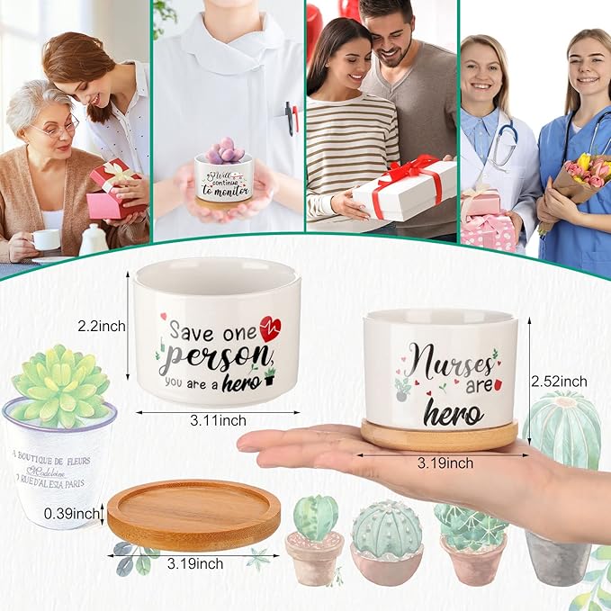 Potchen 6 Pcs Best Nurse Ever Gifts Nurses Day Gifts Nurse Appreciation Gifts Nurses Week Gifts Nurse Graduation Nurse Practitioner Gifts Succulent Plant Pot Gifts Set for Women (Nurse Style)