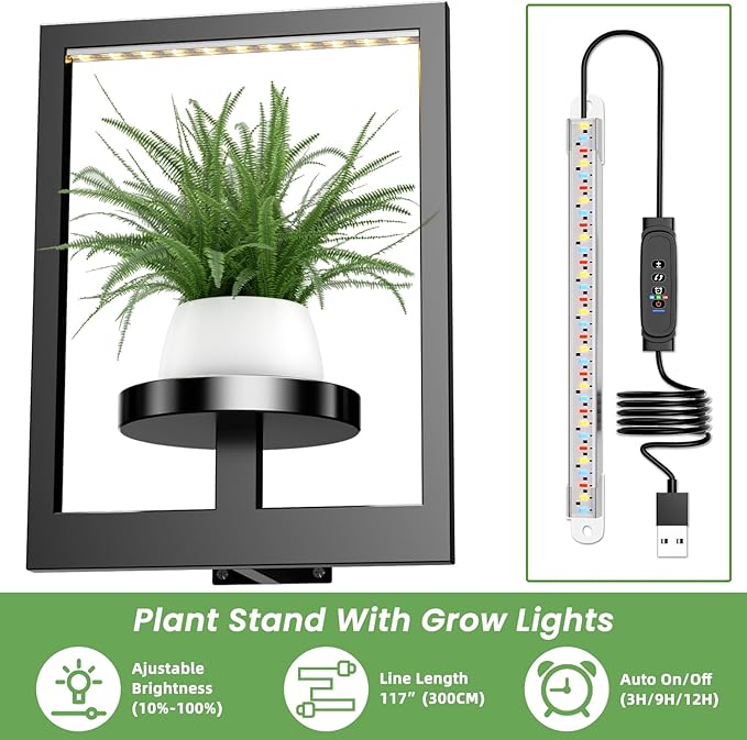 Hanging Plant Stand with Grow Lights for Indoor Plants, 2 Pcs Wall Plant Holder, Picture Frame Plant Shelf for Living Room, Balcony, Patio, Garden – Ideal Wall Decor for Indoor and Outdoor Spaces