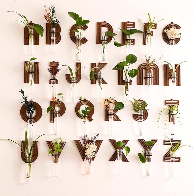 Wood Letter Wall Propagation Station Lightweight Decorative Plant Holder for Small Cuttings, Removable Adhesive Wall Decor for Bedroom Nursery Office 26 Pack A-Z