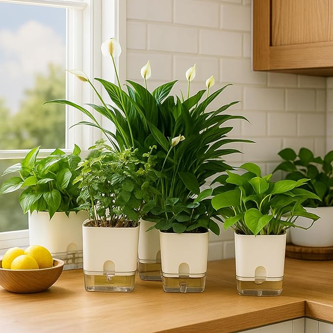 Planterhoma Self Watering Plant Pots for Indoor Plants 7 inch, 8 Packs Rectangular Self-Watering Planters with Drainage Hole, White African Violet Pots for Devil's Ivy, Spider Plant, Orchid, Herb