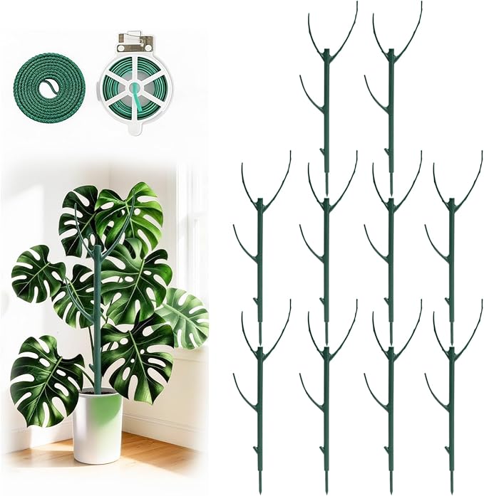 10 Pack Stackable Plant Support Stakes, 75inch Climbing Plant Sticks Structures for Monstera with Garden Ties, Durable Alternative to Moss Pole for Indoor Outdoor Plants