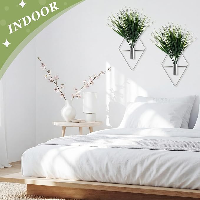 Canlierr 4 Pieces Silver Wall Decor Hanging Planters with Artificial Plants Metal Vase Indoor Aquatic Plant Holder Modern Geometric Wall Art for Home Bathroom Bedroom Living Room Office