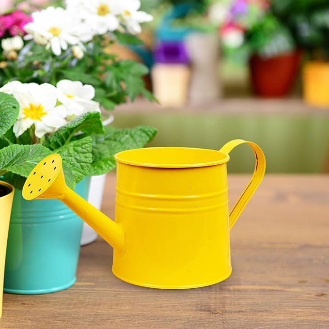 1.6L Watering Can for Indoor Outdoor Plants, Modern Small Watering Cans, Metal Flower Watering Can, Long Spout Watering Can-Colorful Plant Waterer for Indoor Bonsai Plants Garden Flowers (Yellow)