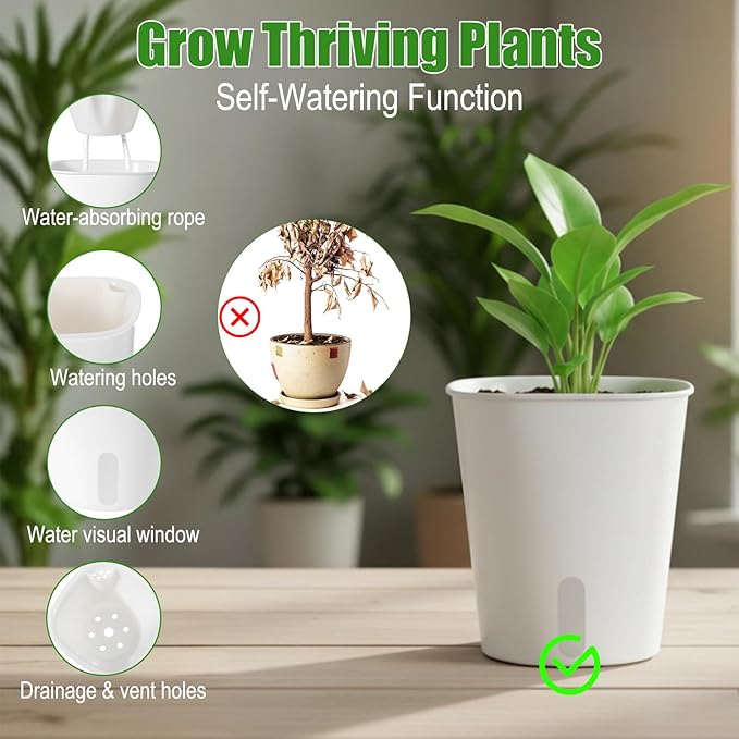 20 Pack 3 Inch Self Watering Pots for Indoor Plants Small White Plastic Planter Garden Hydroponic Flower Pots with Level Indicator Vents for House Plants, Flowers Violets Ocean Spider Plant
