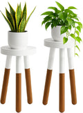 LitaEther 12" Reverse Dipped Wood Plant Stand, Wood Accent Stool,Milking Stool Drinking Table Small Side Table Set (18"+20" Tall)