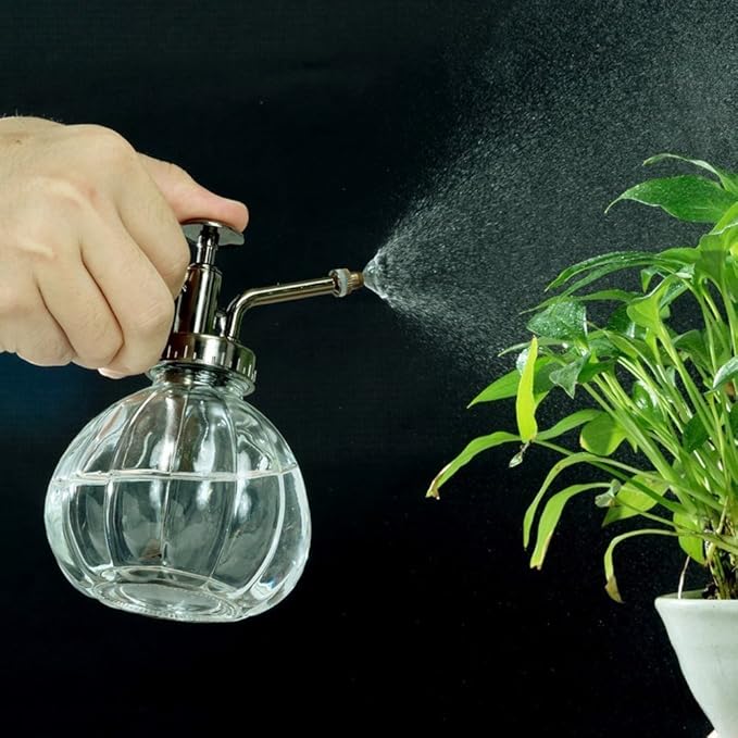 THY COLLECTIBLES Flower Water Spray Bottle Can Pot Plant Mister | Vintage Pumpkin Style Decorative Glass Plant Atomizer Watering Can Pot with Pump for Terrariums Flowers Potted Plants (Clear)