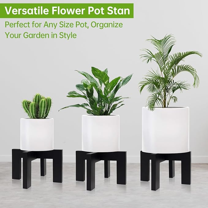 hismocal Wood Plant Stand Indoor/Outdoor for Plants, Large Size Planter Stand Holder,Sturdy and Stable Flower Pot Stand,Fits Most Size Flower Pots In Room (1 Pack-Black)