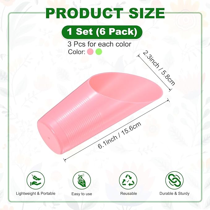 M METERXITY 6-Pack Bonsai Soil Scoops, Plastic Garden Soil Scoops Bucket Shovel Potting Scoopers for Transplanting/Flower Planting/Plant Succulent, Colorful Small Gardening Tools [Green, Pink]