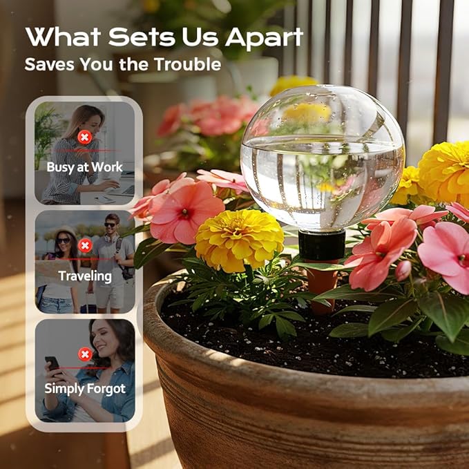 Self-Watering Globes for Indoor Plants, Clear Glass Automatic Watering Planter Insert, Self-Watering System Spikes for Release Terracotta Planter, Watering Bulbs with Slow Release (4PCS)
