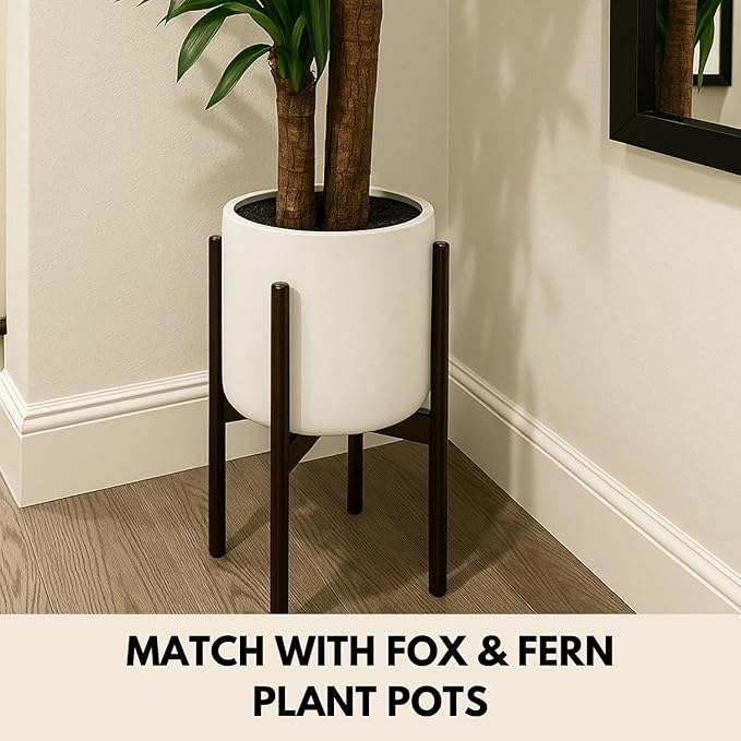 Fox & Fern Adjustable Plant Stand Indoor — 8 to 12 Inch Premium Mid Century Bamboo Plant Stand with Adjustable Width; Plug In Design; Easy to Assemble; Two Heights - For 8, 9, 10, 11 & 12 Inch Pots