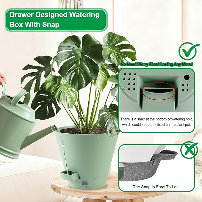 Pottiffe Self-Watering-Pots-for-Indoor-Plants, 8 Inch Flower Pots for Indoor Plants, 3 Packs Plastic Planters with Drainage Holes and Saucers