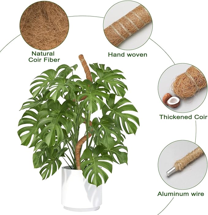 Deergo 4Pack 30 Inch Bendable Moss Pole for Plants Monstera, Coco Coir Plant Support Pole for Small Climbing Plants Grow Up