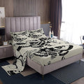Feelyou Gothic Skull Bedding Set Decorative Death Moth and Flowers Sheet Set Queen Size for Kids Teens Adults Bedroom Decor Breathable Pesonalized Skeleton Bones Bed Sheet Set Black Cream Bed Sheets
