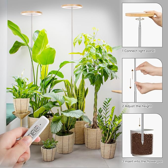 LBW Plant Grow Light,72 LEDs Full Spectrum Grow Lights for Indoor Plants,Bamboo Plant Lights with 4/8/12H Timer,Height Adjustable,Ideal for Large Tall Plants,Bamboo,2 Pack