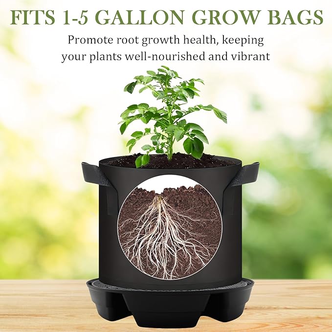 5-Pack 12" Self Watering Pots for Indoor Plants, Plastic Plant Saucer, Bottom Plant Water Catcher Tray, Indoor/Outdoor Greenhouse Garden Auto-Irrigation System for 5 Gallon Fabric Grow Bag