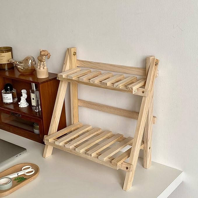 2-Tier Bamboo Plant Stand - Indoor Tabletop Succulent Plant Shelf, Rack, Flower Pot Holder