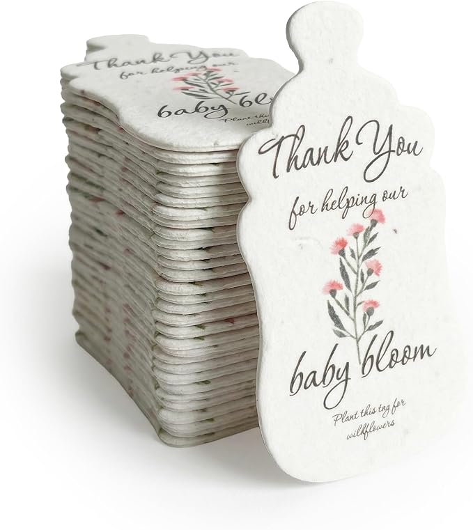 15pcs Pink Baby Bottle-Shaped Gift Tags with Wildflower Seeds - Writable Gift Wrap Tags for Baby Showers, Mother's Day Present, Party Favors, DIY Crafts, & Earth Day Decorations
