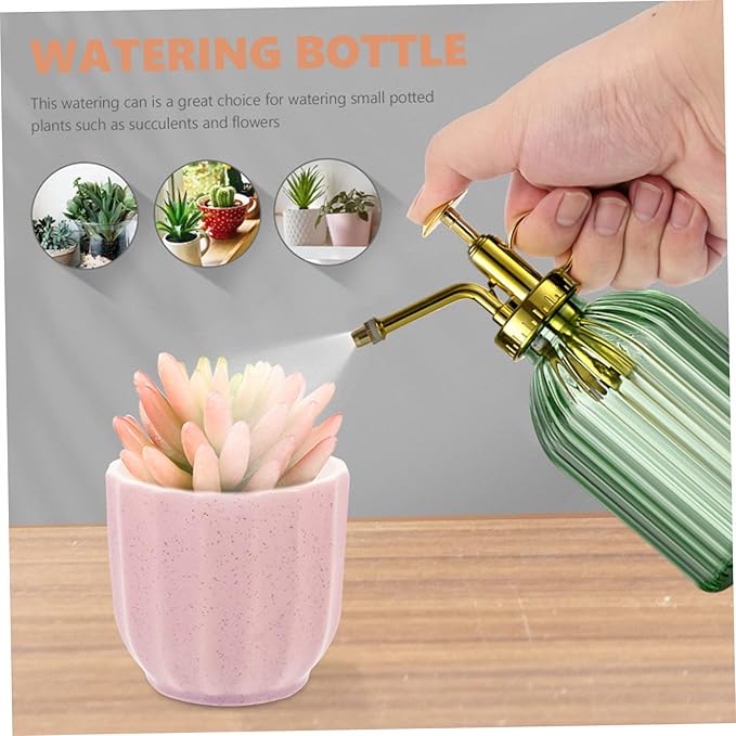 Plant Mister Water Spray Bottle for Plants Creative Hand Pressure Water Bottle Glass Flower Sprayer (Green+Golden Sprinkler) Home Accessories