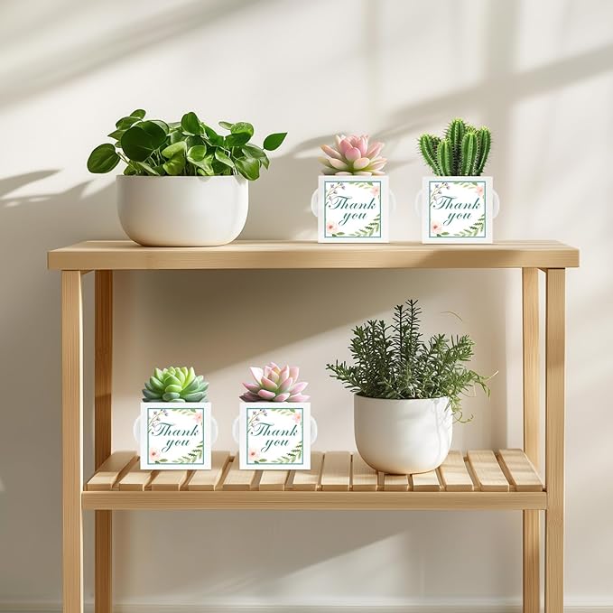 LawnIdyll 50 Pcs Succulent Wrap Bags with 100 Pcs Thank You Stickers, Unique Baby Shower Succulents Favors Fit 2.5 Inch Pots, Wedding Birthday Graduation Bridal Shower Party Favors for Guest Gift