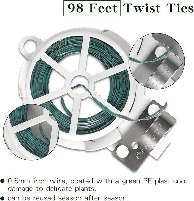 6 Pack Plant Support Cages 18 Inches Small Tomato Cages and Supports with Adjustable Rings for Garden Pots, Climbing Plants, Bonus 98 Feet Twist Ties