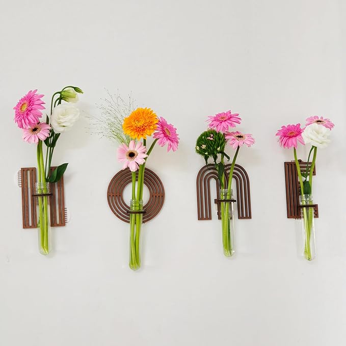 Wood Letter M Wall Propagation Station Lightweight Decorative Plant Holder for Small Cuttings, Removable Adhesive Wall Decor for Bedroom, Nursery, Office