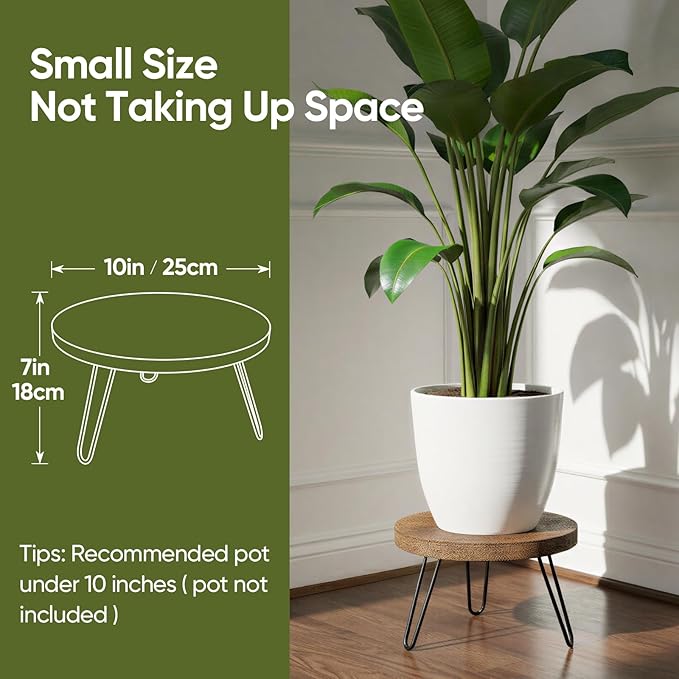 ROSSNY Small Indoor Plant Stand Stool: Fits for Under 10" Wide Pot - Wooden Plant Stool - Single Tier Short Round Plant Stool - Mid-century Modern Style for Indoor Outdoor Home Garden Décor, Dark Brown, 1 Pack (Without Pot)