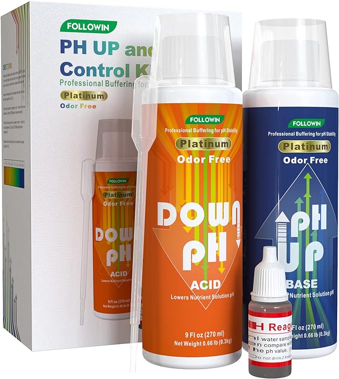 FOLLOWIN pH Up and Down Control Kit for Hydroponics, Soil Gardens & Aquariums - Concentrated Liquid pH Adjuster Set (9 oz + 9 oz) with pH Indicator - Balanced Nutrient Solution for Plants