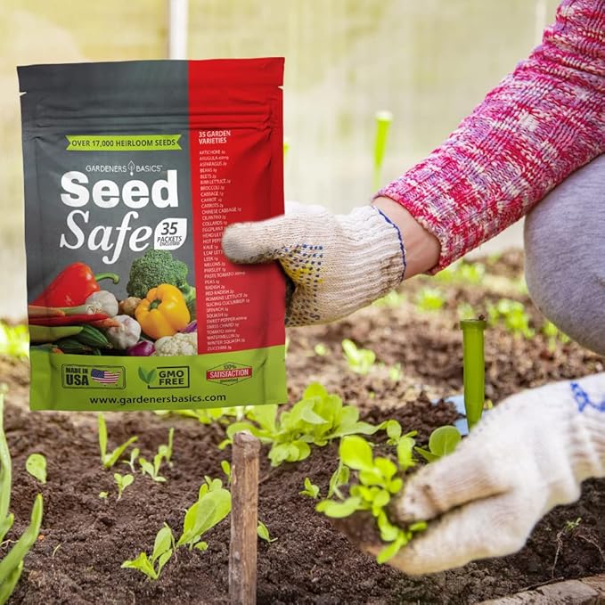 Gardeners Basics Seed Safe Kit - 35 Easy to Grow Heirloom Vegetable Seeds for Beginners - Non GMO Garden Starter Set with 17,000+ Seeds - Gardening Gift for Families