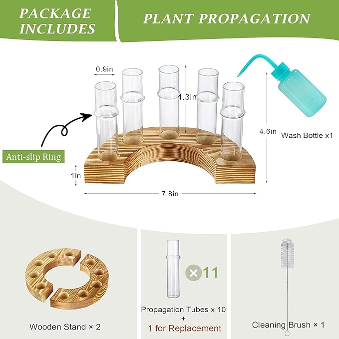 2 PCS Plant Propagation Station with Wooden Stand, Glass Terrarium Vases for Plants, Birthday Gifts for Women Mom Plants Lovers, Home Office Garden Decor, 10 Tubes