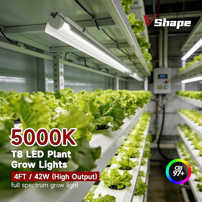 2 Pack LED Grow Light 4FT, 5000K Full Spectrum, 84W(2 x 42W), Linkable Growing Lamp Fixture, T8 Grow Lights for Indoor Plants, Seed Starting, Vegetables