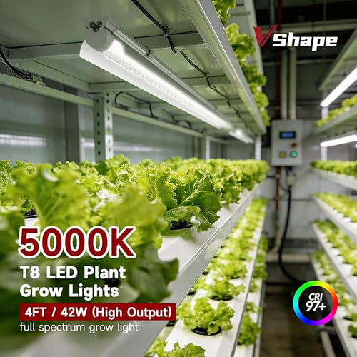2 Pack LED Grow Light 4FT, 5000K Full Spectrum, 84W(2 x 42W), Linkable Growing Lamp Fixture, T8 Grow Lights for Indoor Plants, Seed Starting, Vegetables