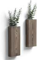 Wood Wall Planter Set of 2, Wood Wall Pocket for Greenery and Dried Flowers, Indoor Wood Hanging Vase, Modern Farmhouse Wall Decor for Living Room Bedroom Office Eucalyptus Stems Decorations (Grey)