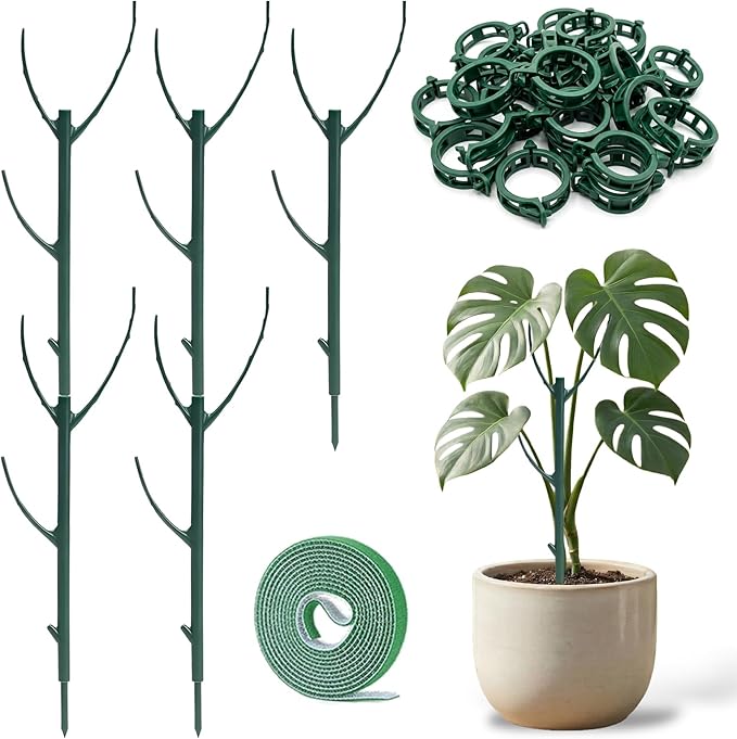 5pack Monstera Plant Support – Stackable Indoor & Outdoor Support, for Climbing Plants, Pothos & Other Small Plants, with Clamps & Other Planting Accessories, Perfect Moss Pole Replacement