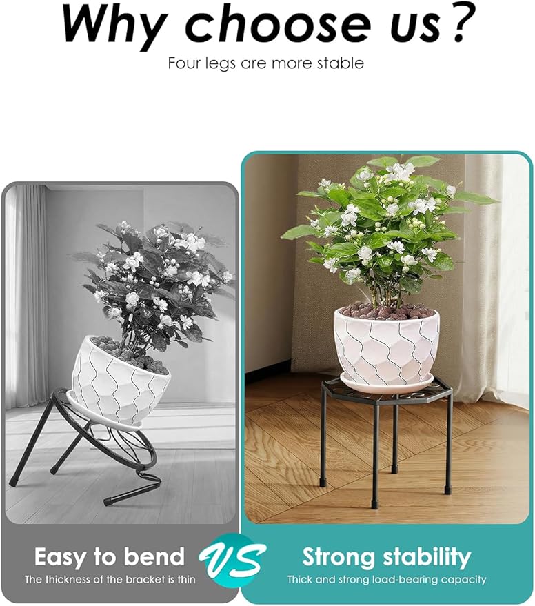 5-Pack Metal Plant Stands for Outdoor Indoor, Anti-Rust Iron Flower Pot Stand, Heavy Duty Plant Pot Shelf for Multiple Plant, Decoration Racks for Home, Patio & Garden (Black)