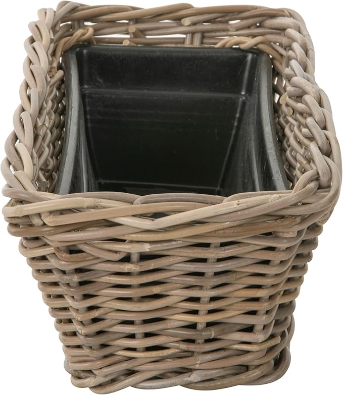 Kouboo Rectangular Rattan Planter Basket with Handles 2.5 Gallon Plastic Pot Liner with Drain Holes Included No Saucer Indoor and Outdoor Use