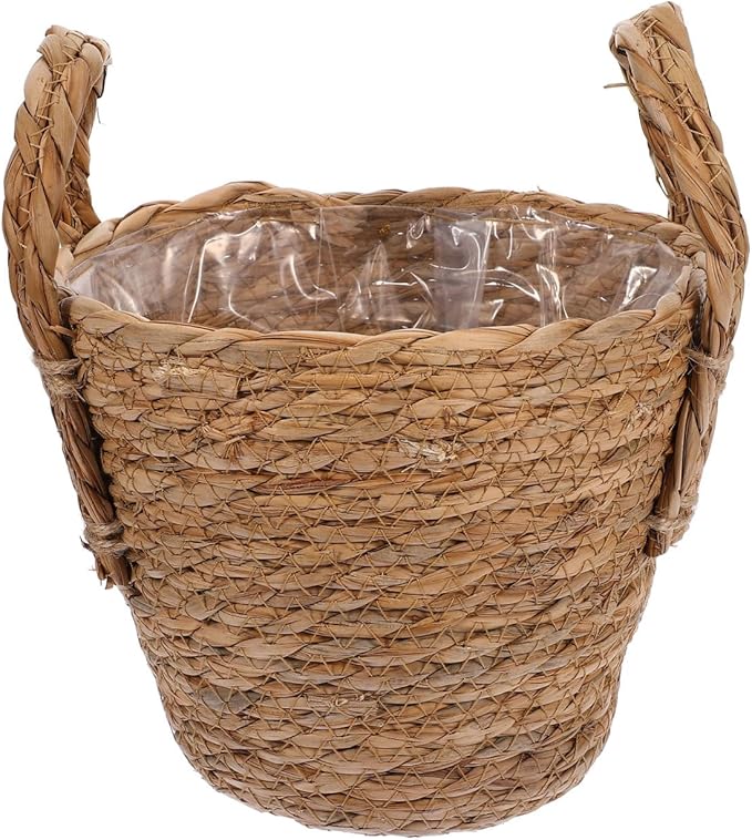 1pc Straw Flower Pot Beach Bag Large House Plant Pots Nursery Plant Pots Seagrass Plant Basket with Handles Hand Woven Plant Flower Pots Cover Seagrass Planter Basket Ornaments